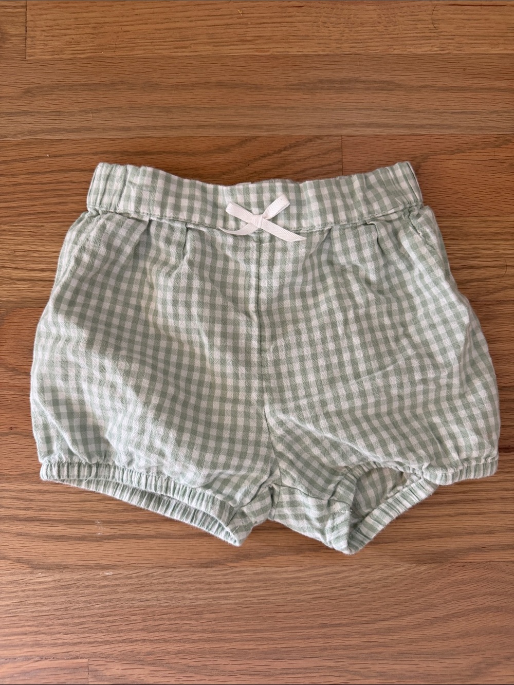 Gingham Baby/Toddler Bloom Shorts in Sage Green and White